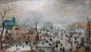 町の近くの氷上の風景 冬景色 ヘンドリック・アフェルキャンプ Oil Paintings